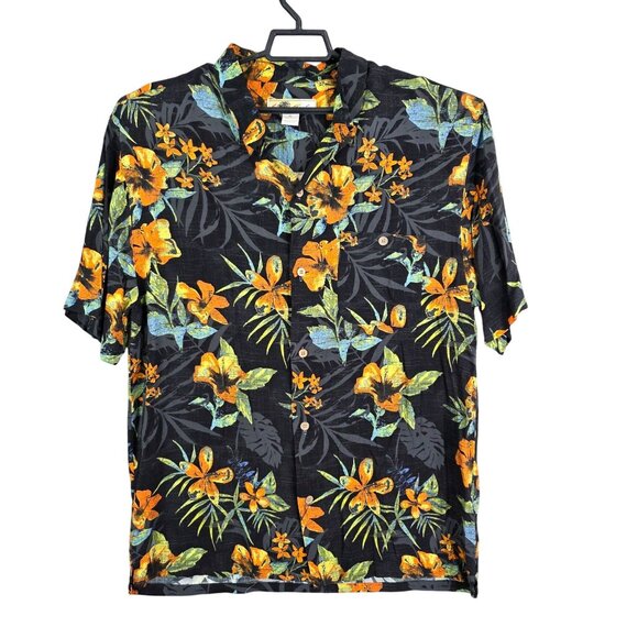 Mens Joe Marlin Black Multicolor Floral Hawaiian Shirt Short Sleeve Button Up XL - Picture 1 of 7